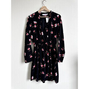 All In Favor Women's Surplice Dress V-neck In Black Pink Floral Size M